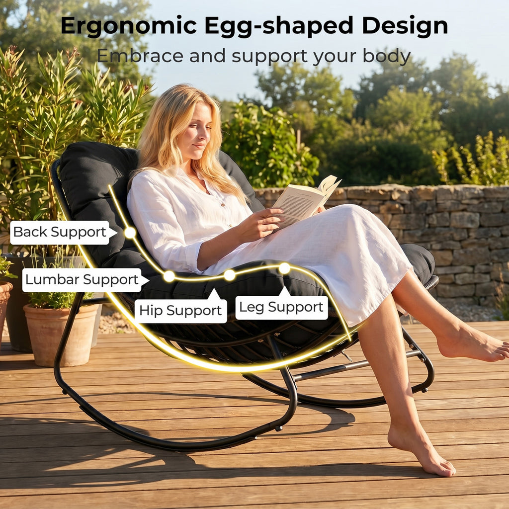 Outdoor Papasan Rocking Chair with Thick Cushion and Pads