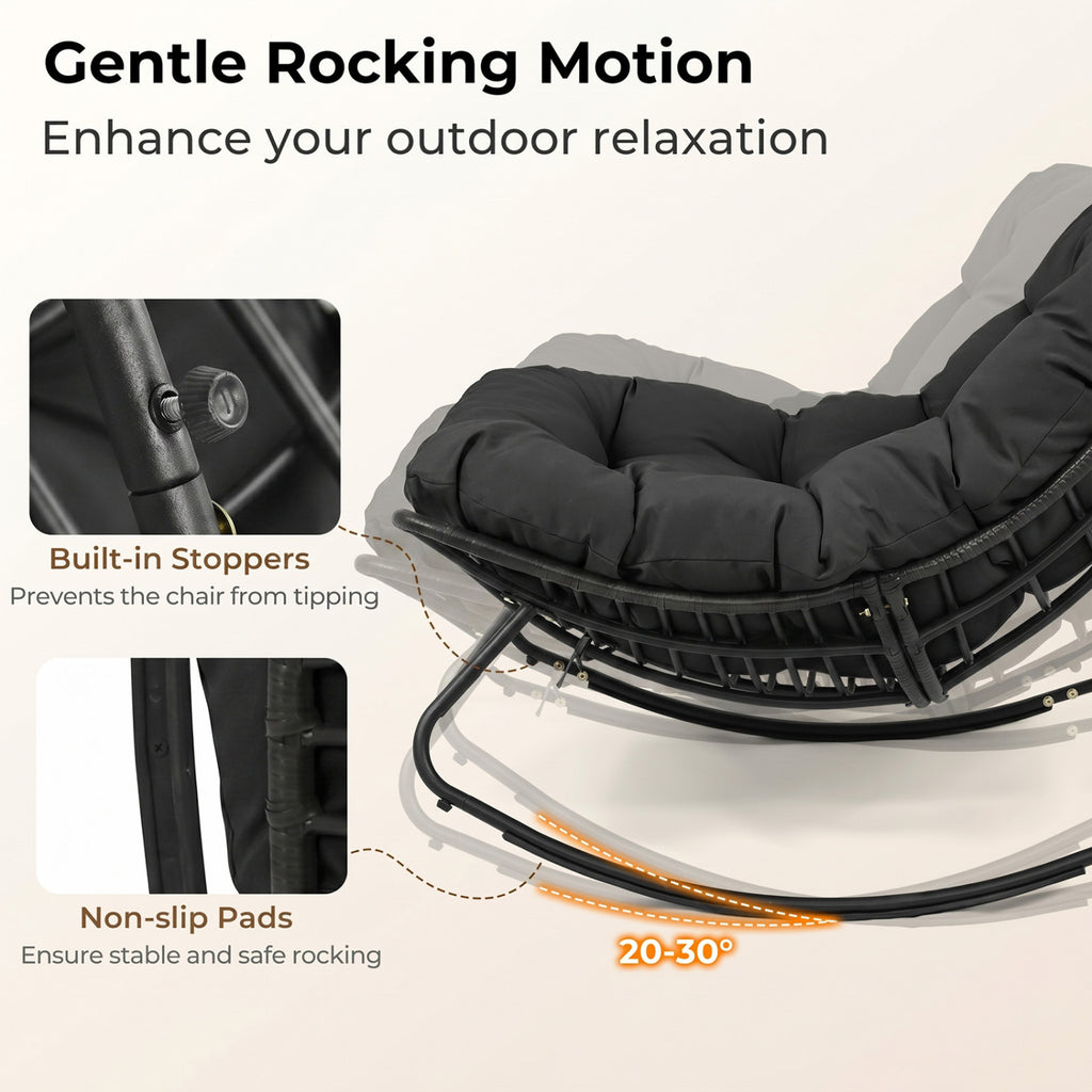 Outdoor Papasan Rocking Chair with Thick Cushion and Pads