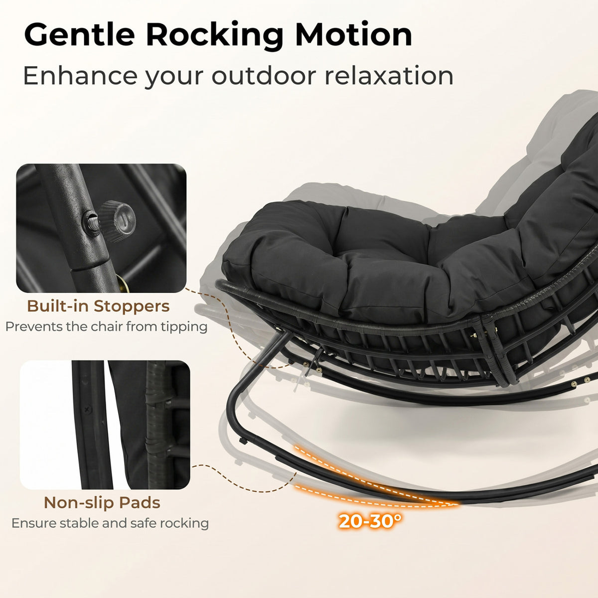Outdoor Papasan Rocking Chair with Thick Cushion and Pads