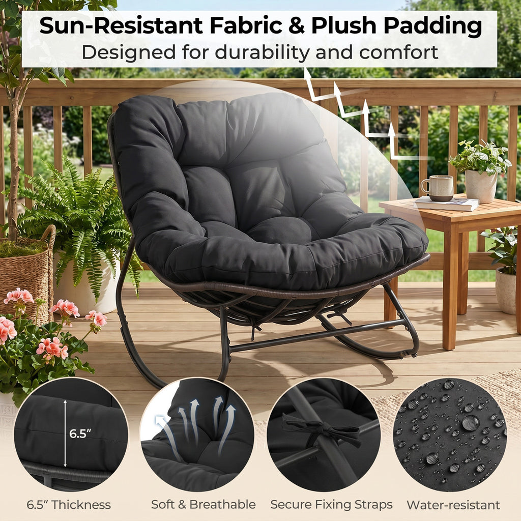 Outdoor Papasan Rocking Chair with Thick Cushion and Pads