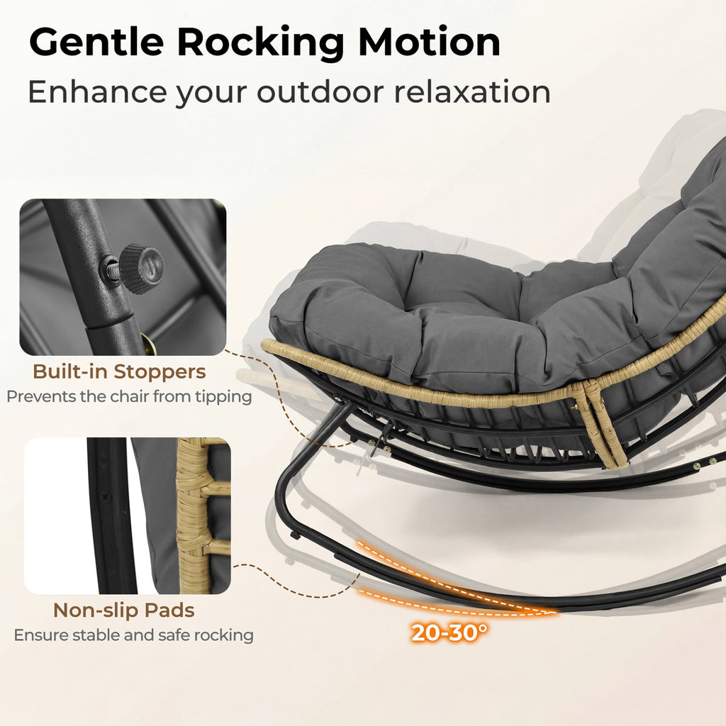 Outdoor Papasan Rocking Chair with Thick Cushioned Seat for Patio