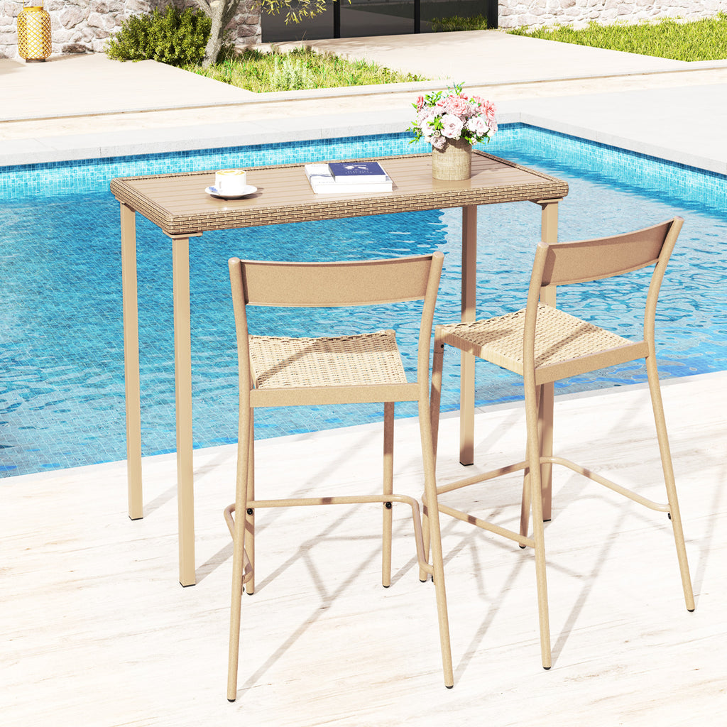 Outdoor Patio Bar Table, Light Brown – 48" x 23" Rattan