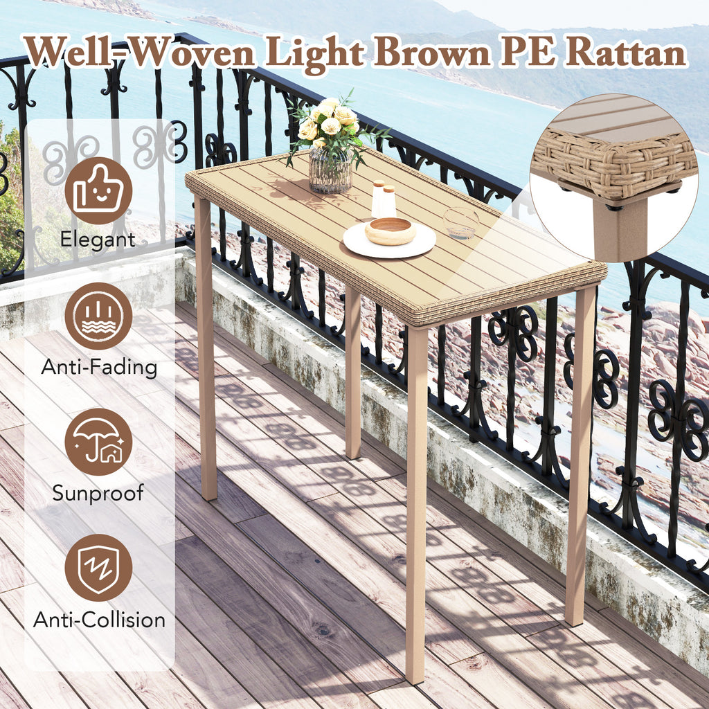 Outdoor Patio Bar Table, Light Brown – 48" x 23" Rattan