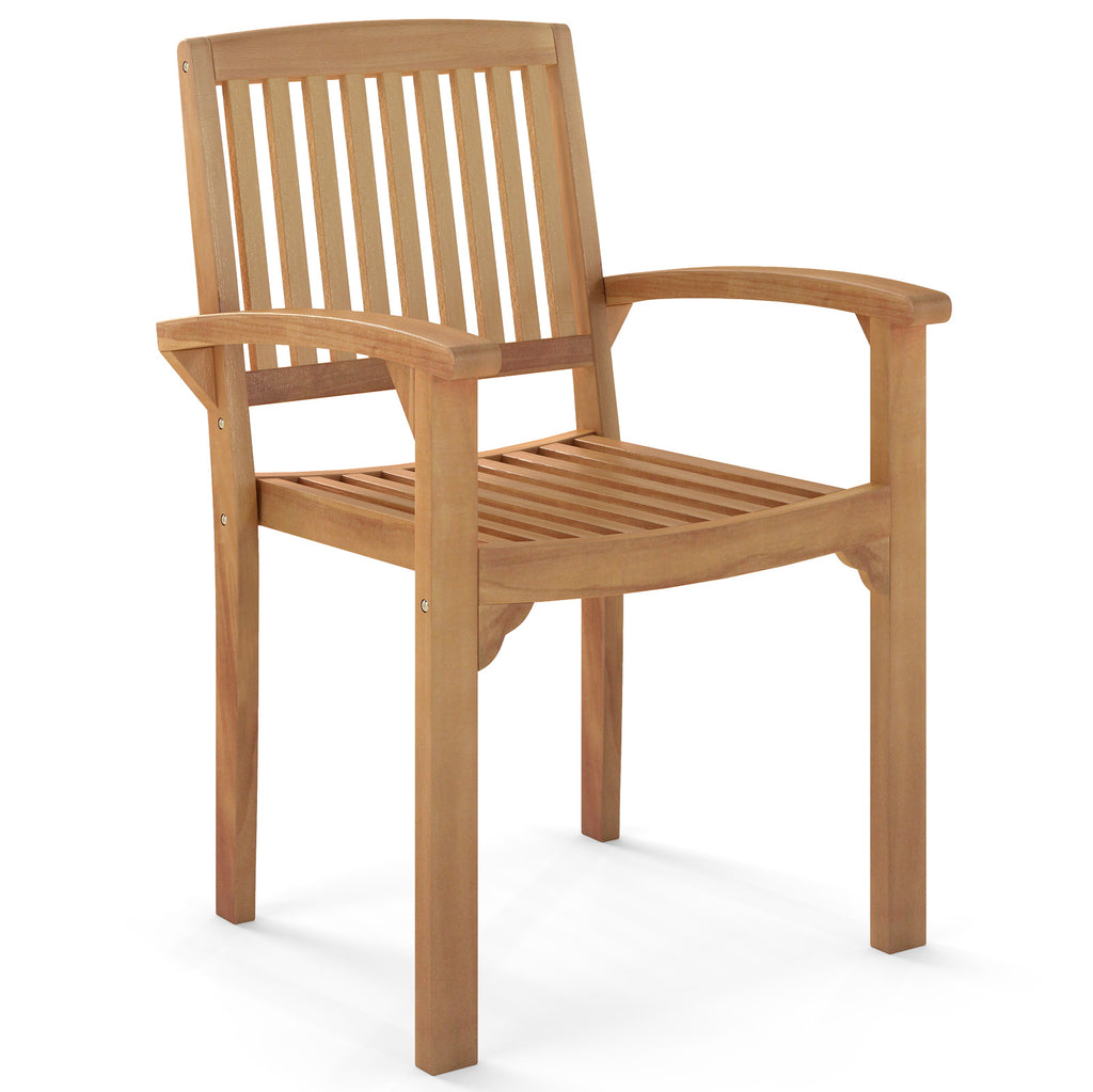 Set of 2 Outdoor Patio Chair with Slatted Seat and Curved