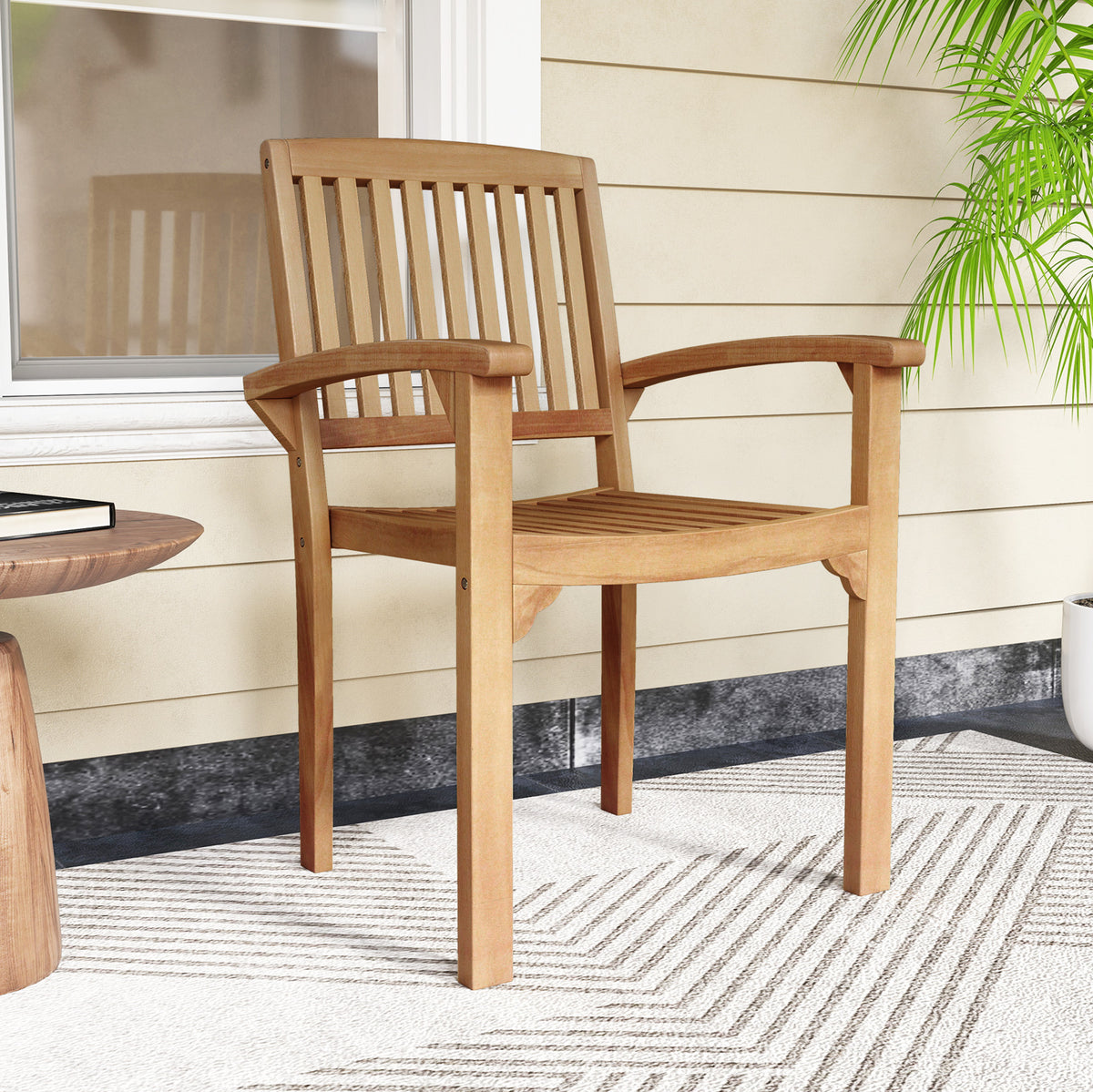 Outdoor Patio Chair with Slatted Seat and Curved