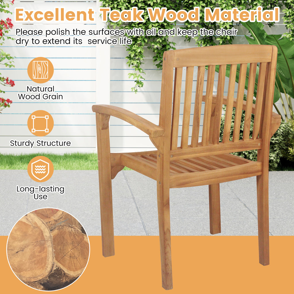 Outdoor Patio Chair with Slatted Seat and Curved