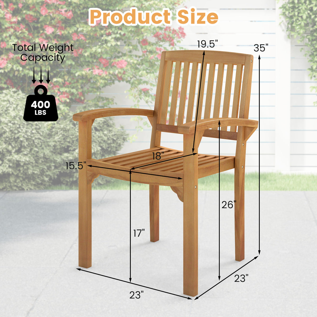 Outdoor Patio Chair with Slatted Seat and Curved