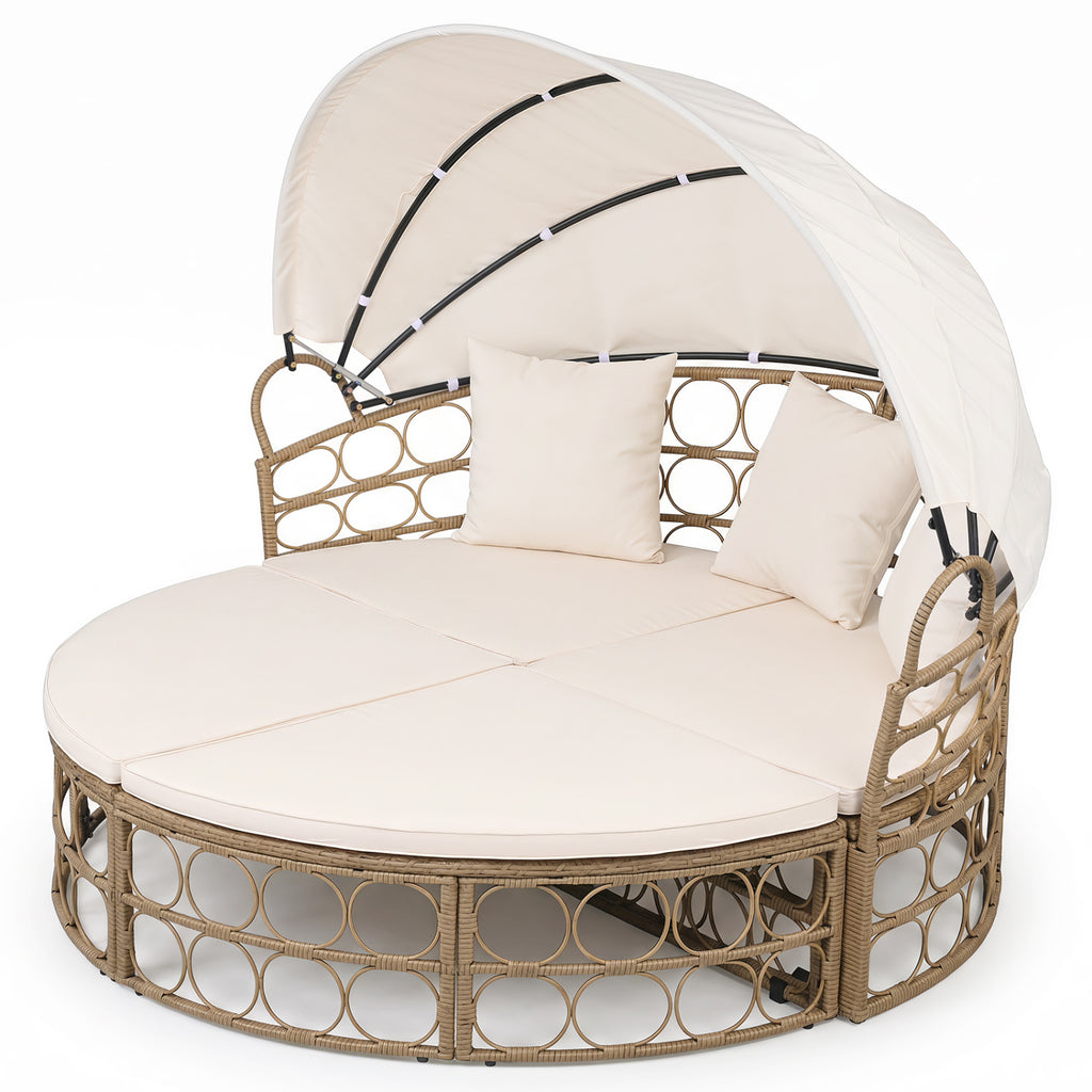 Outdoor Patio Daybed with Retractable Canopy and Cushions Yellow