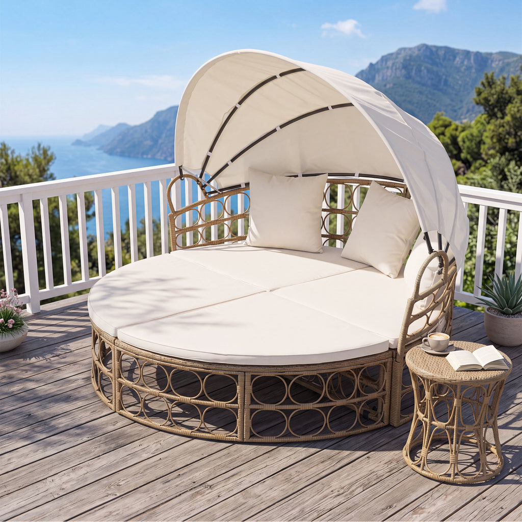 Outdoor Patio Daybed with Retractable Canopy and Cushions Yellow