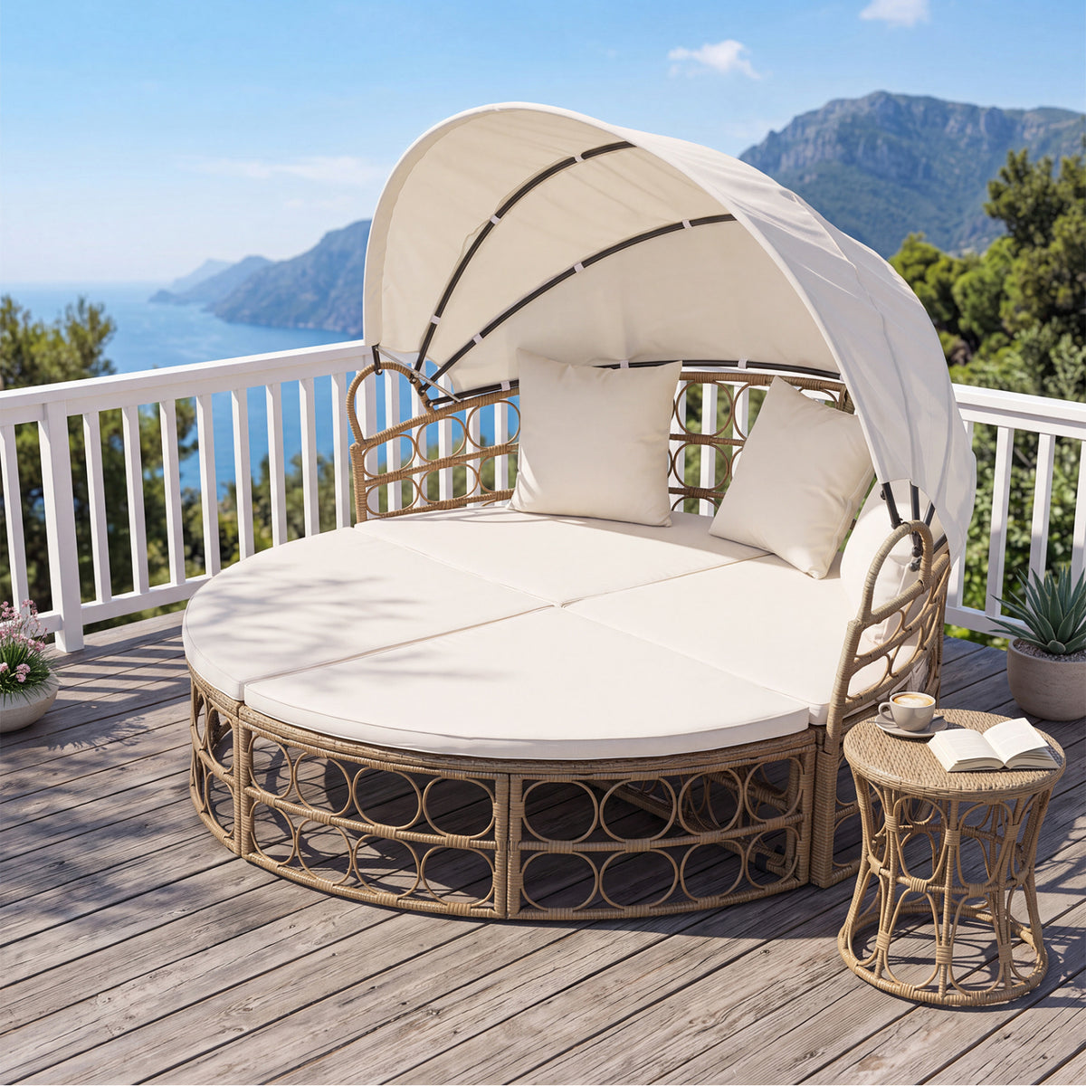 Outdoor Patio Daybed with Retractable Canopy and Cushions Yellow