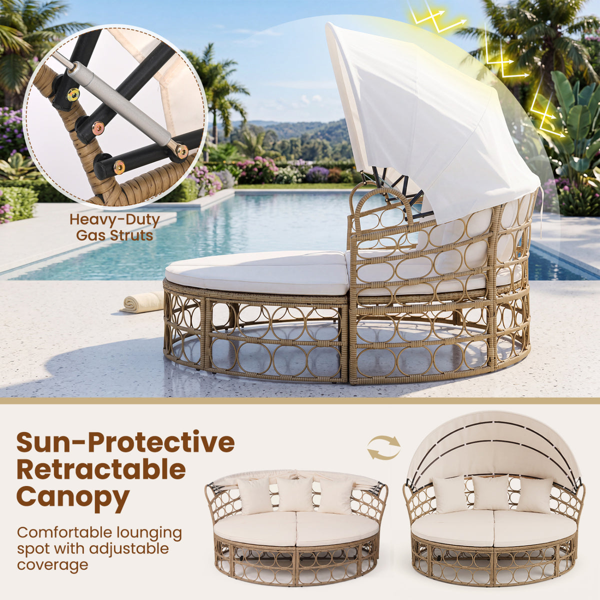 Outdoor Patio Daybed with Retractable Canopy and Cushions Yellow
