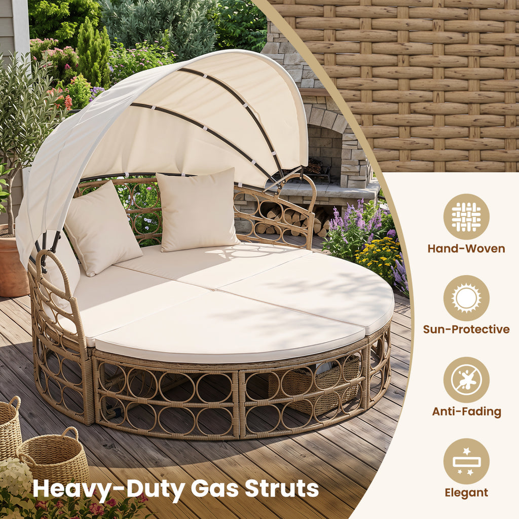 Outdoor Patio Daybed with Retractable Canopy and Cushions Yellow