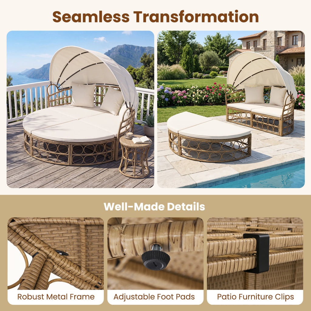 Outdoor Patio Daybed with Retractable Canopy and Cushions Yellow