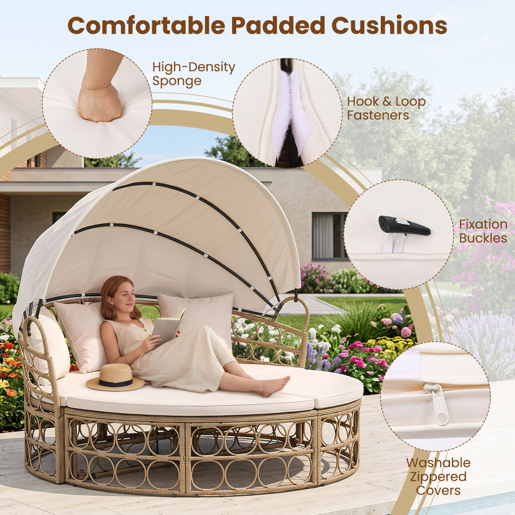 Outdoor Patio Daybed with Retractable Canopy and Cushions Yellow