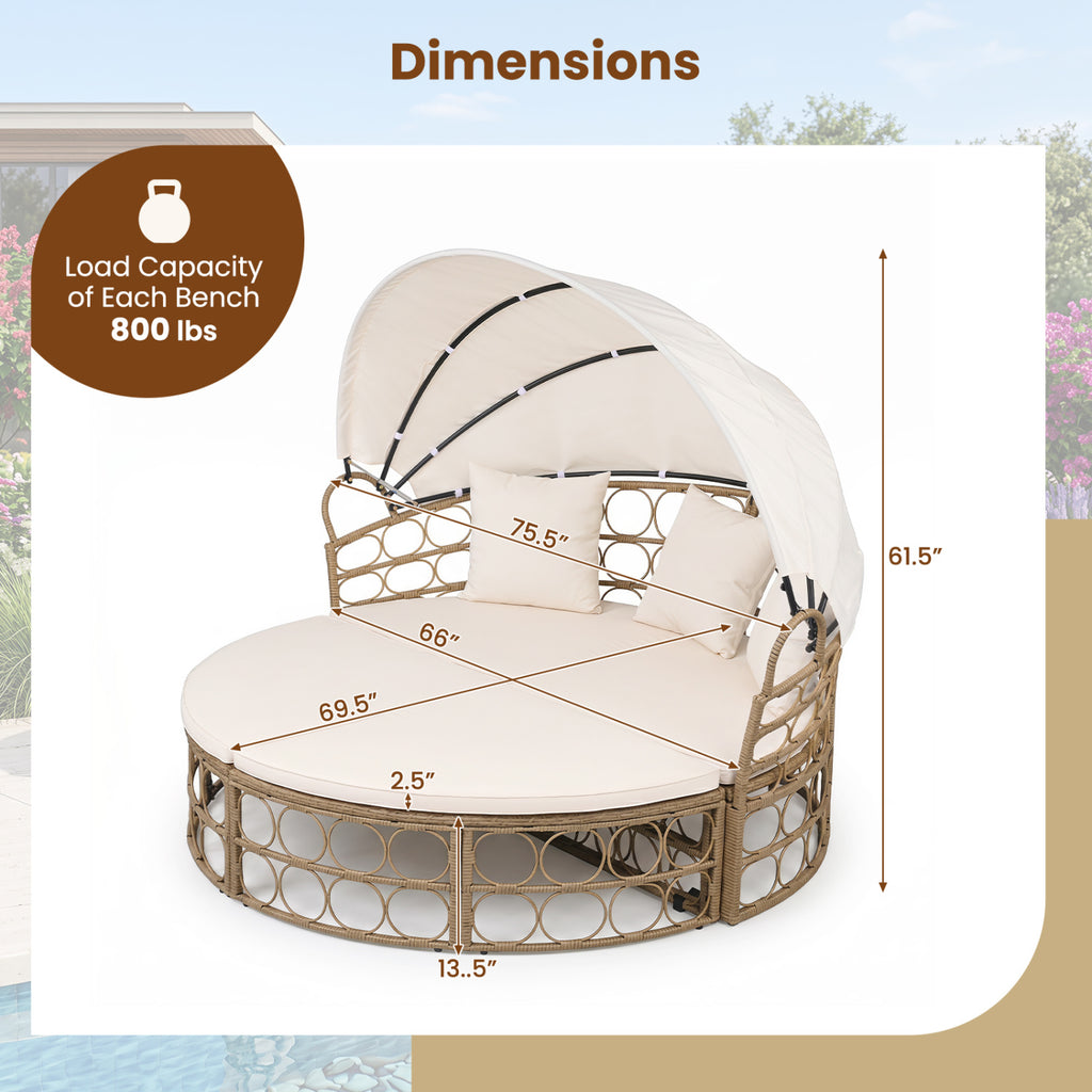 Outdoor Patio Daybed with Retractable Canopy and Cushions Yellow