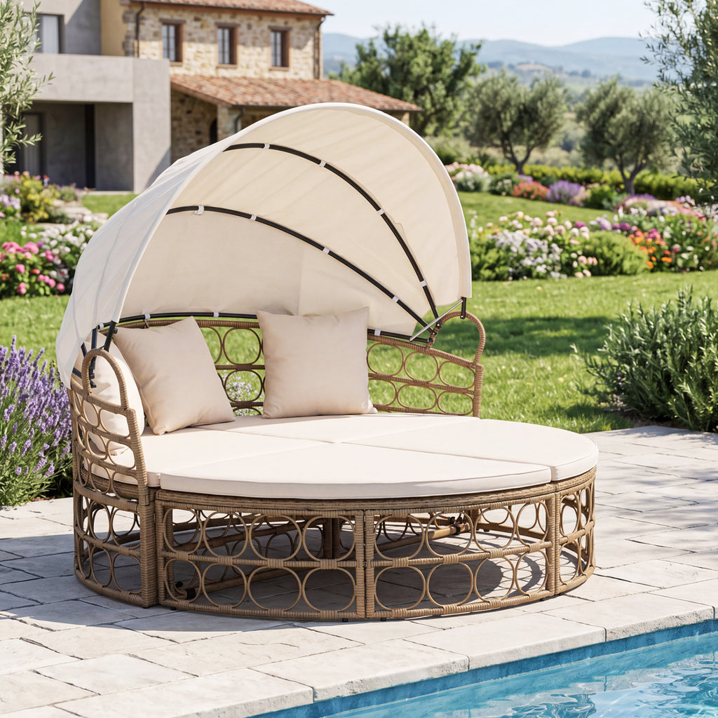 Outdoor Patio Daybed with Retractable Canopy and Cushions Yellow