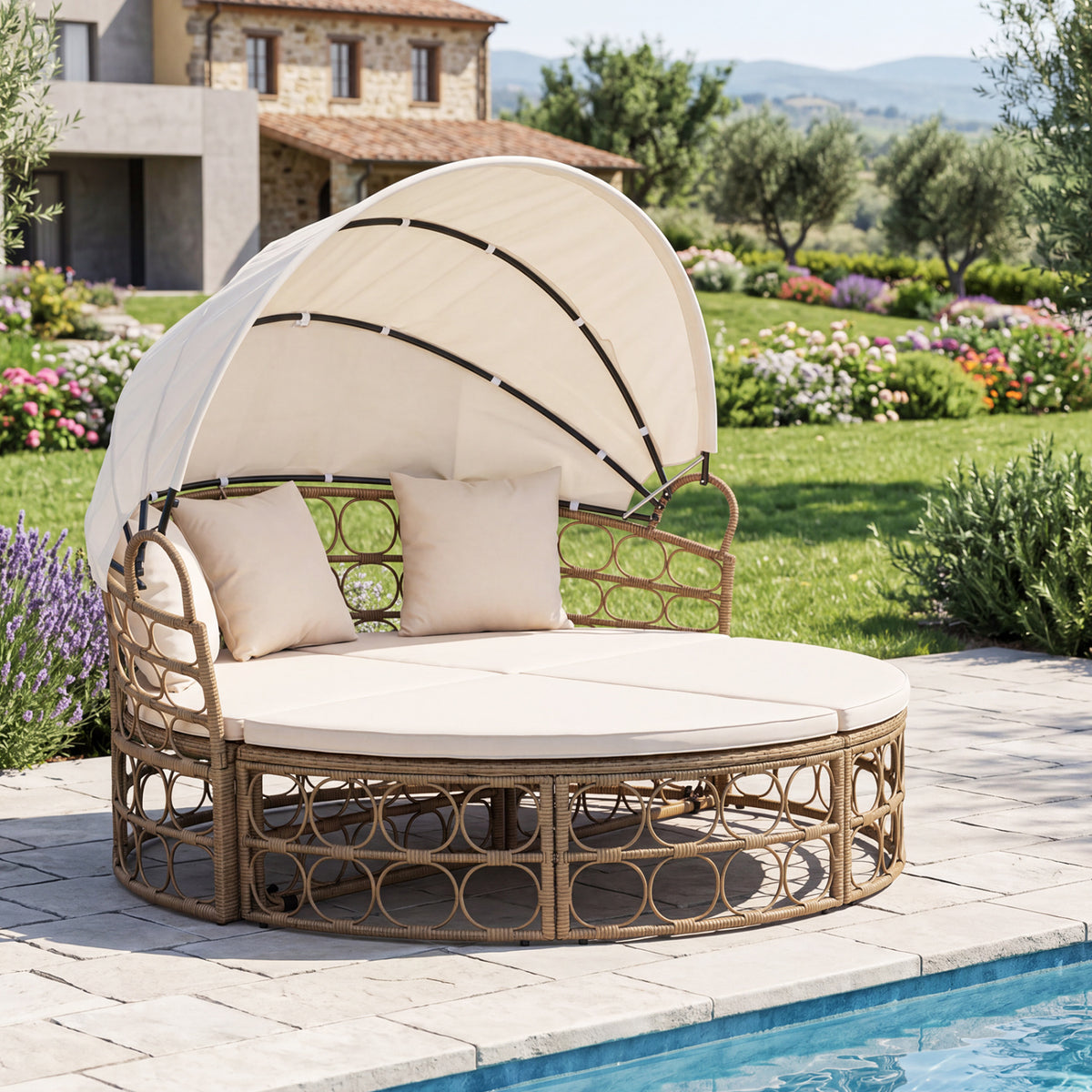 Outdoor Patio Daybed with Retractable Canopy and Cushions Yellow