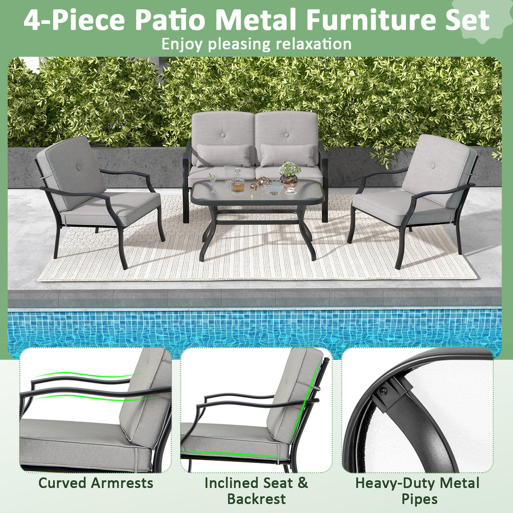 4 Pieces Outdoor Conversation Set with Seat Back Cushions and Waist