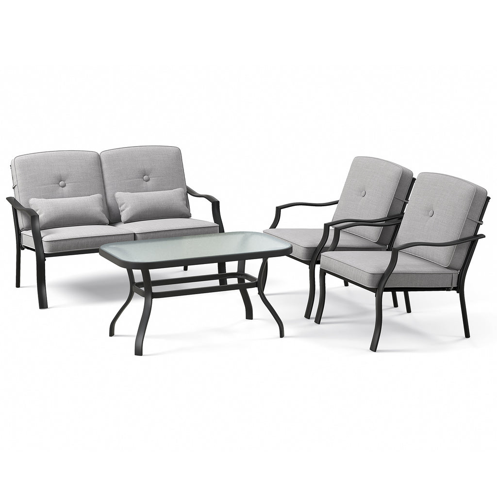 4 Pieces Outdoor Conversation Set with Seat Back Cushions and Waist