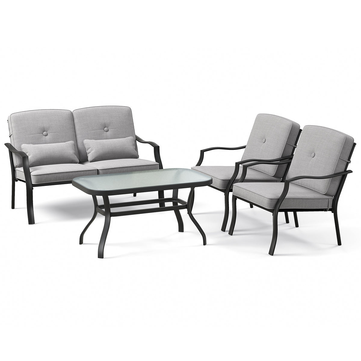4 Pieces Outdoor Conversation Set with Seat Back Cushions and Waist