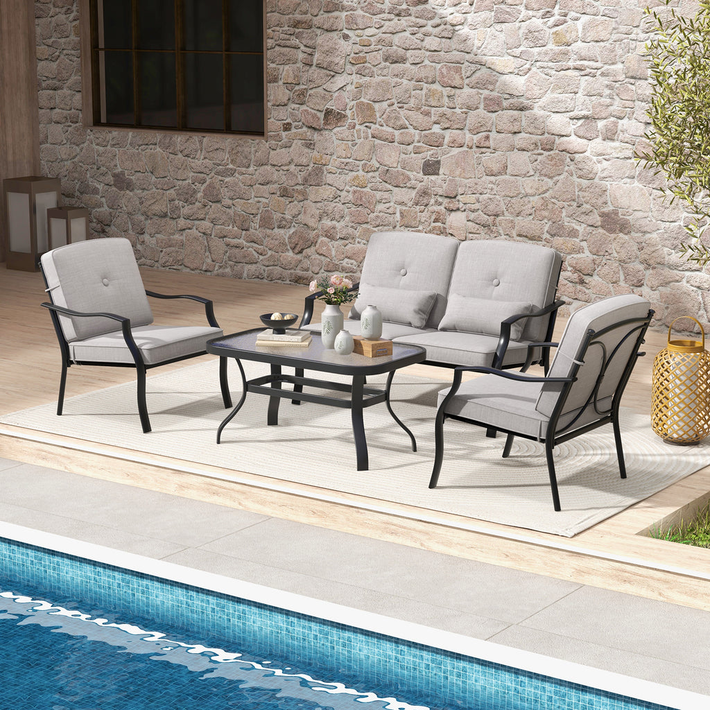 4 Pieces Outdoor Conversation Set with Seat Back Cushions and Waist