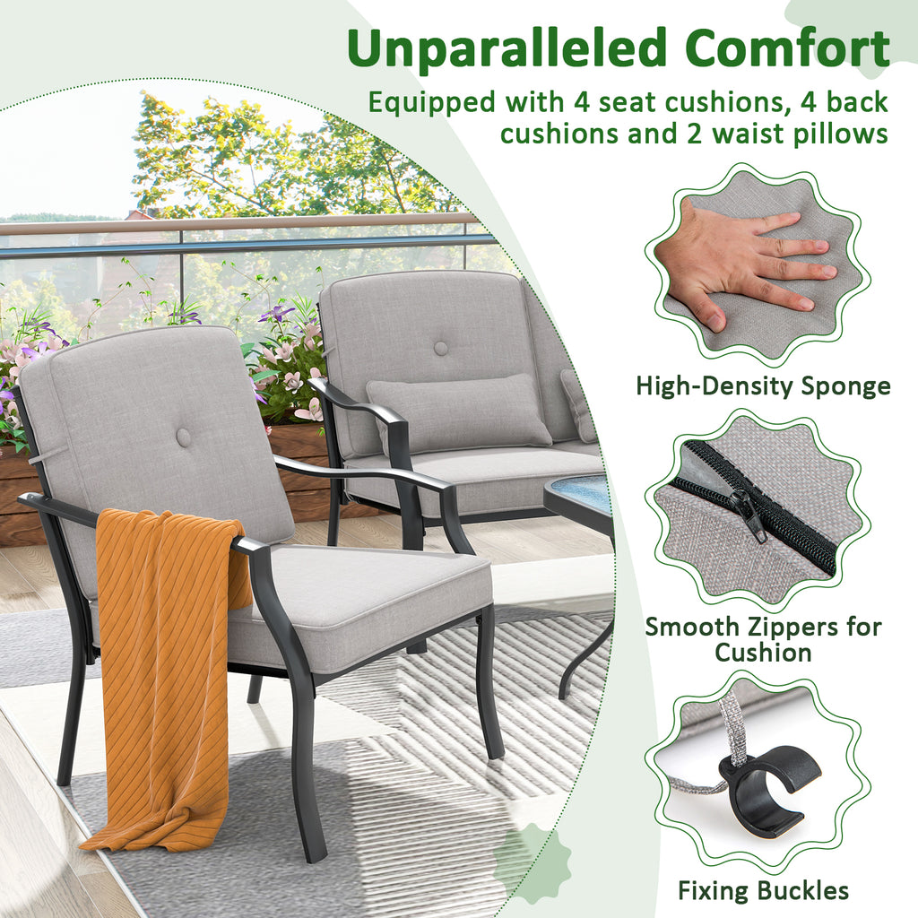 4 Pieces Outdoor Conversation Set with Seat Back Cushions and Waist