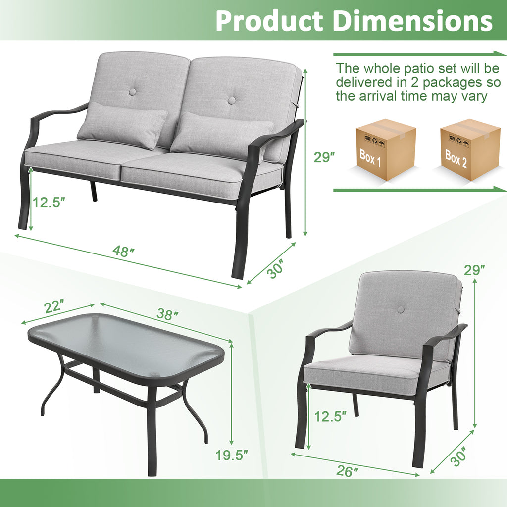 4 Pieces Outdoor Conversation Set with Seat Back Cushions and Waist