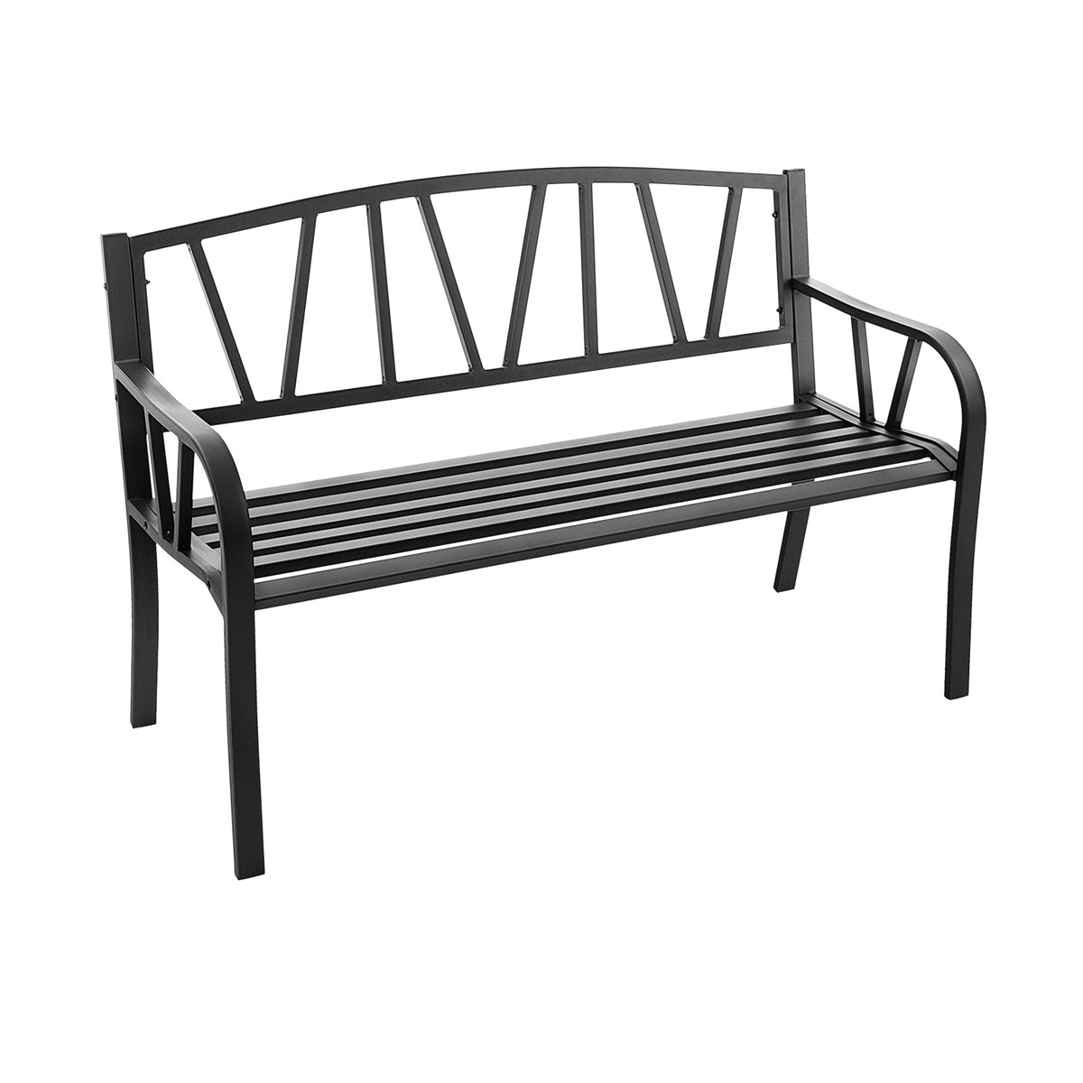 50 Inches Garden Bench with Patterned Backrest and Curved Armrests