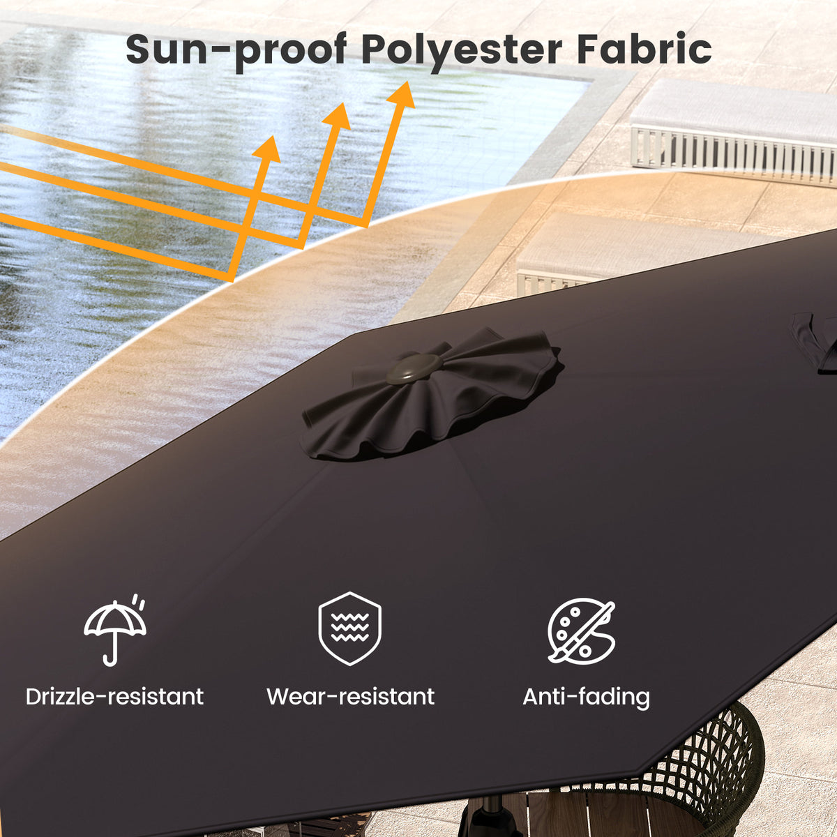 7.5 ft Market Umbrella with Push Button Tilt - Black