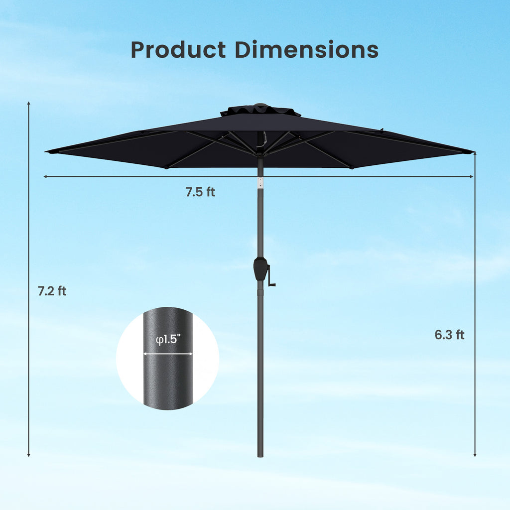7.5 ft Market Umbrella with Push Button Tilt - Black
