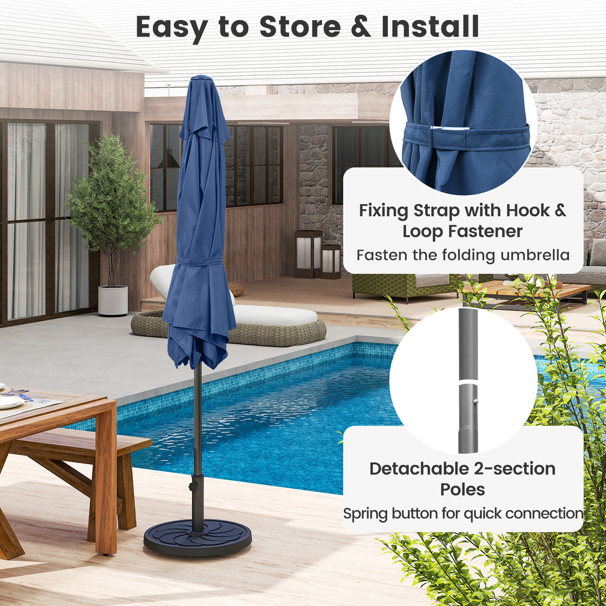 7.5 ft Market Umbrella with Push Button Tilt - Navy