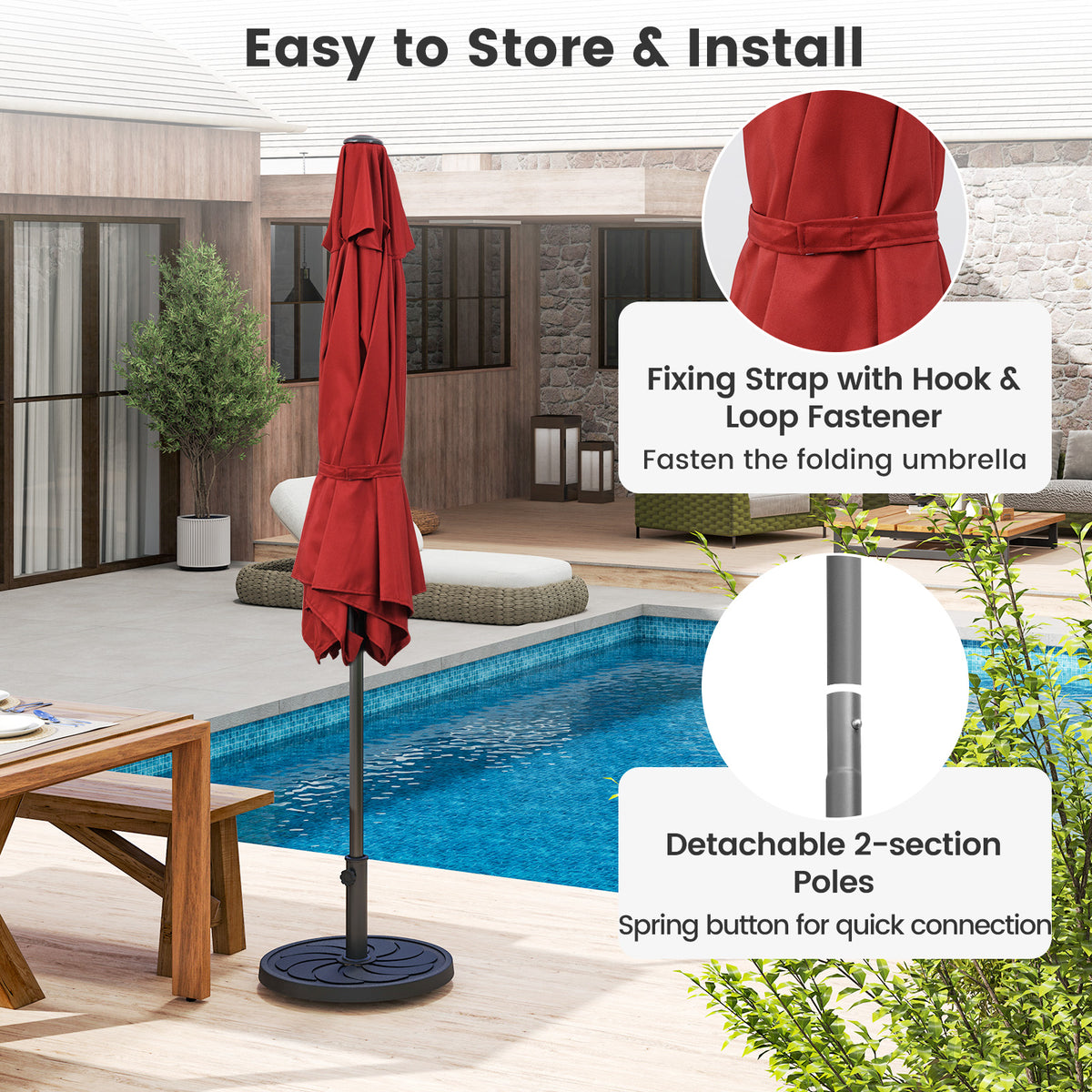 7.5 ft Market Umbrella with Push Button Tilt, Burgundy