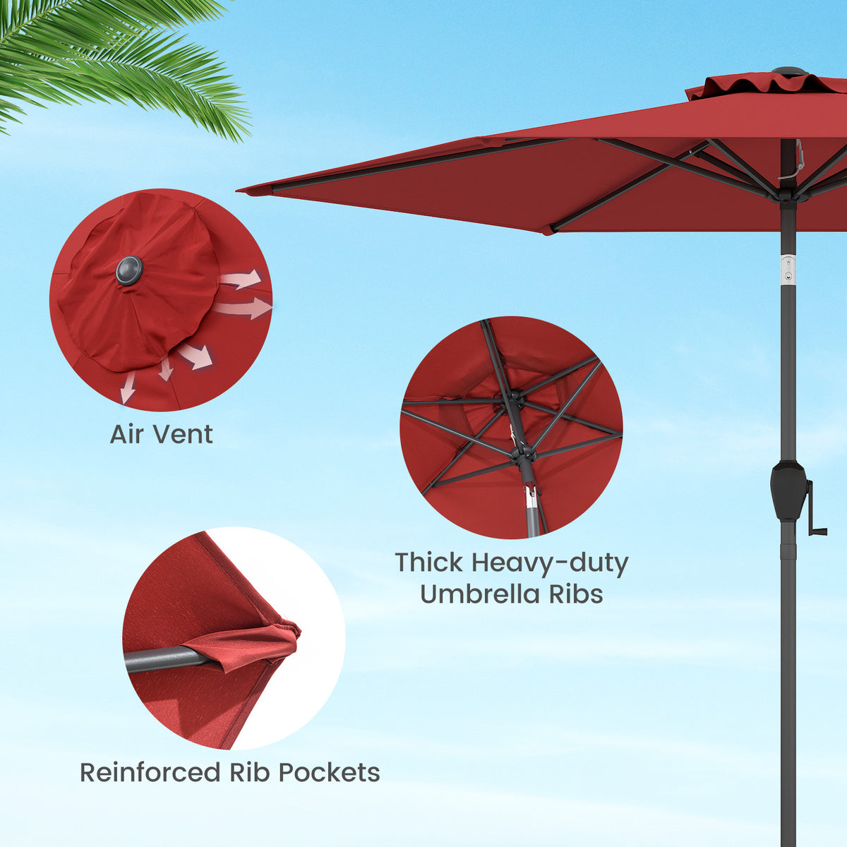 7.5 ft Market Umbrella with Push Button Tilt, Burgundy