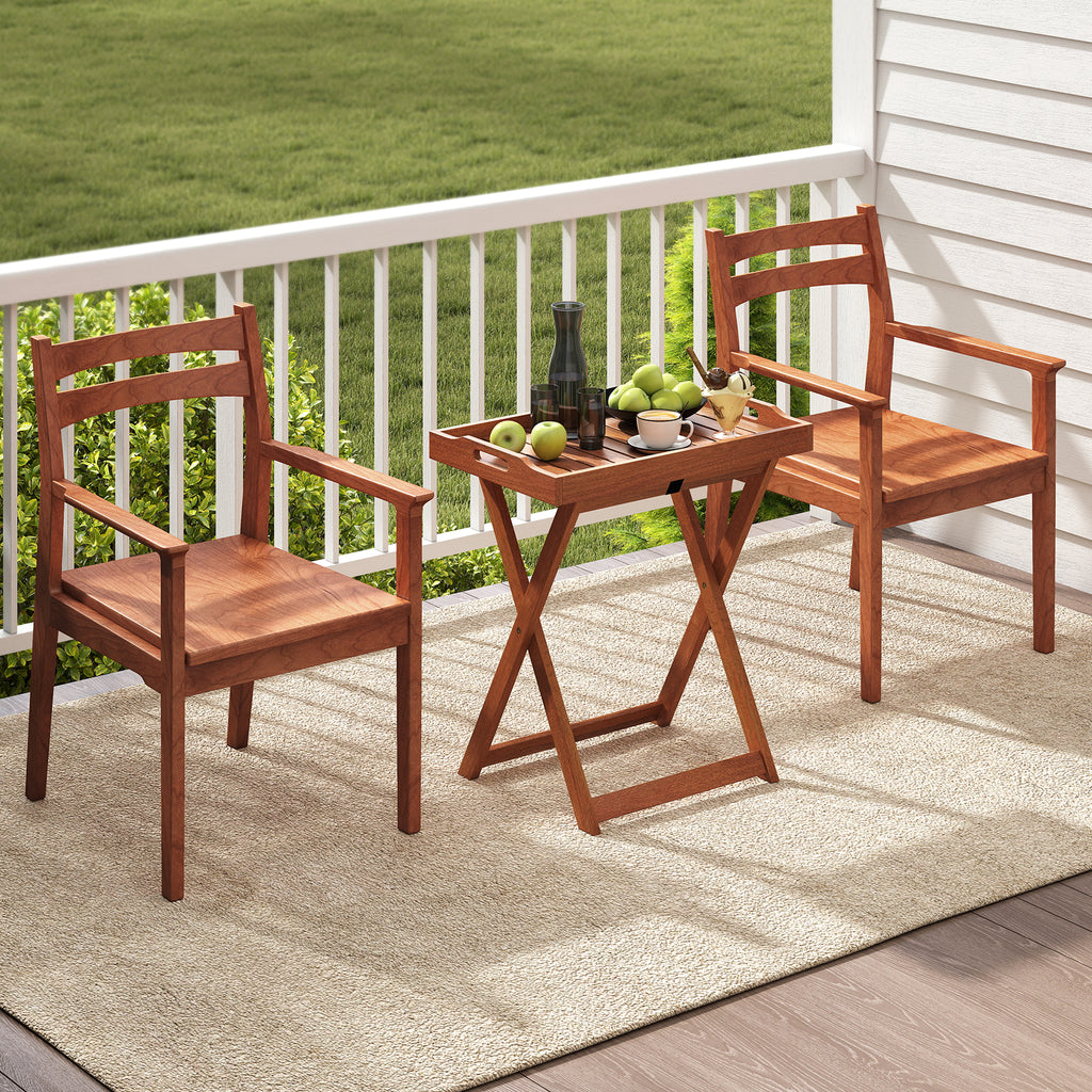 Outdoor Patio Solid Wood Tray Table with Removable Top No Assembly