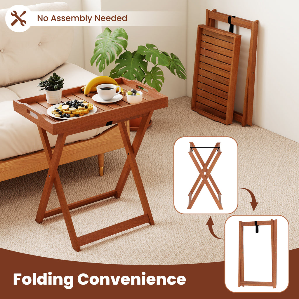 Outdoor Patio Solid Wood Tray Table with Removable Top No Assembly