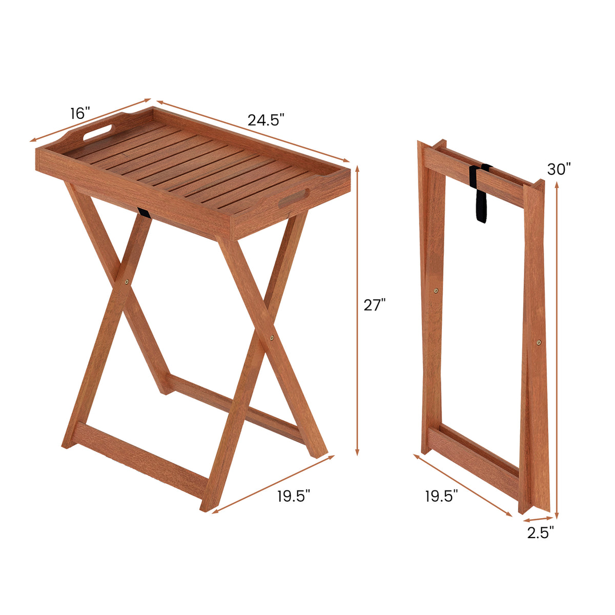 Outdoor Patio Solid Wood Tray Table with Removable Top No Assembly