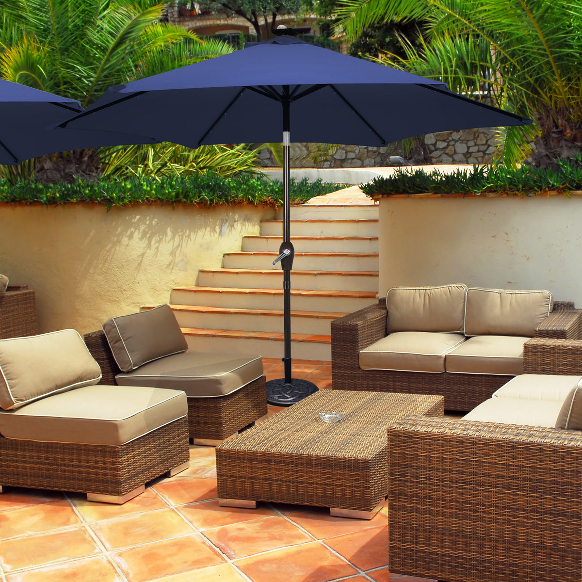 10 FT Patio Umbrella with 24 Solar LED Lights - Dark Blue
