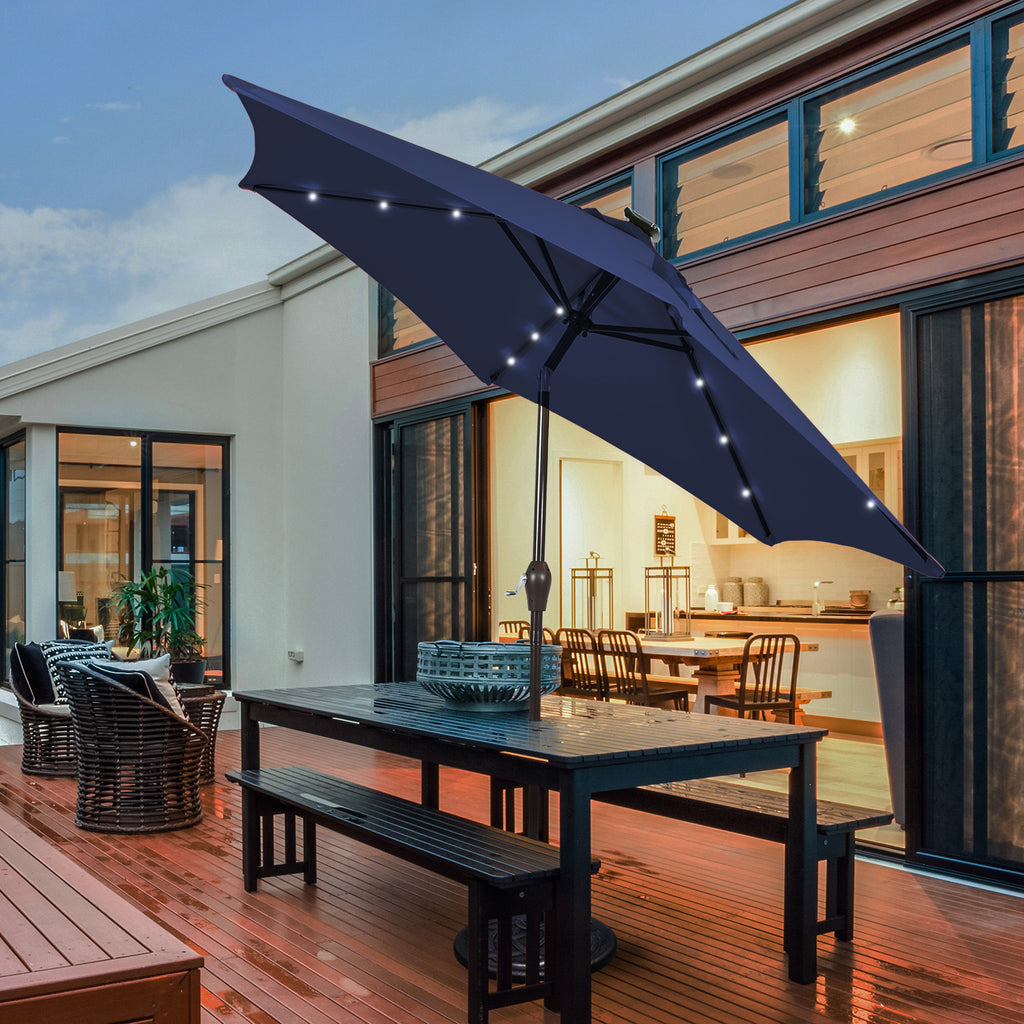 10 FT Patio Umbrella with 24 Solar LED Lights - Dark Blue