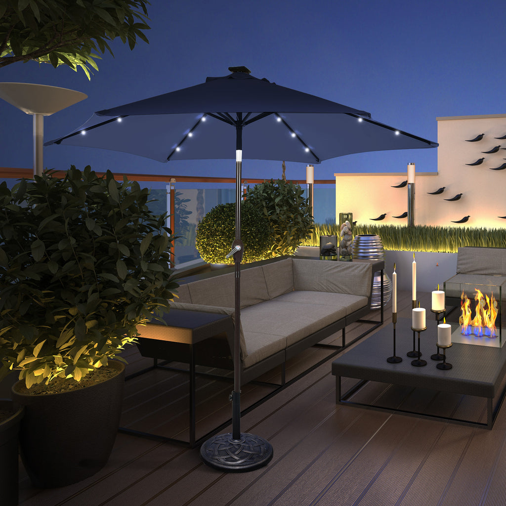 10 FT Patio Umbrella with 24 Solar LED Lights - Dark Blue