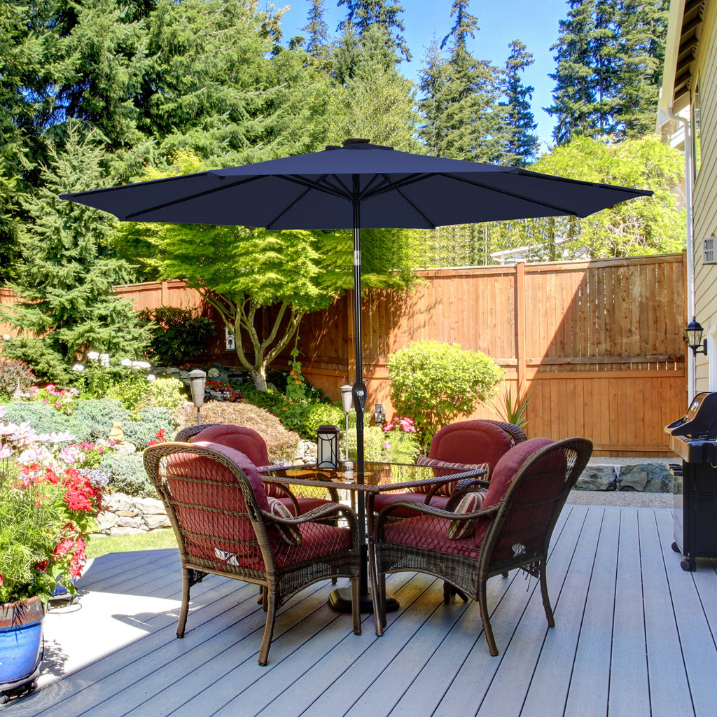 9 Feet Solar LED Lighted Patio Market Umbrella with Tilt Adjustment