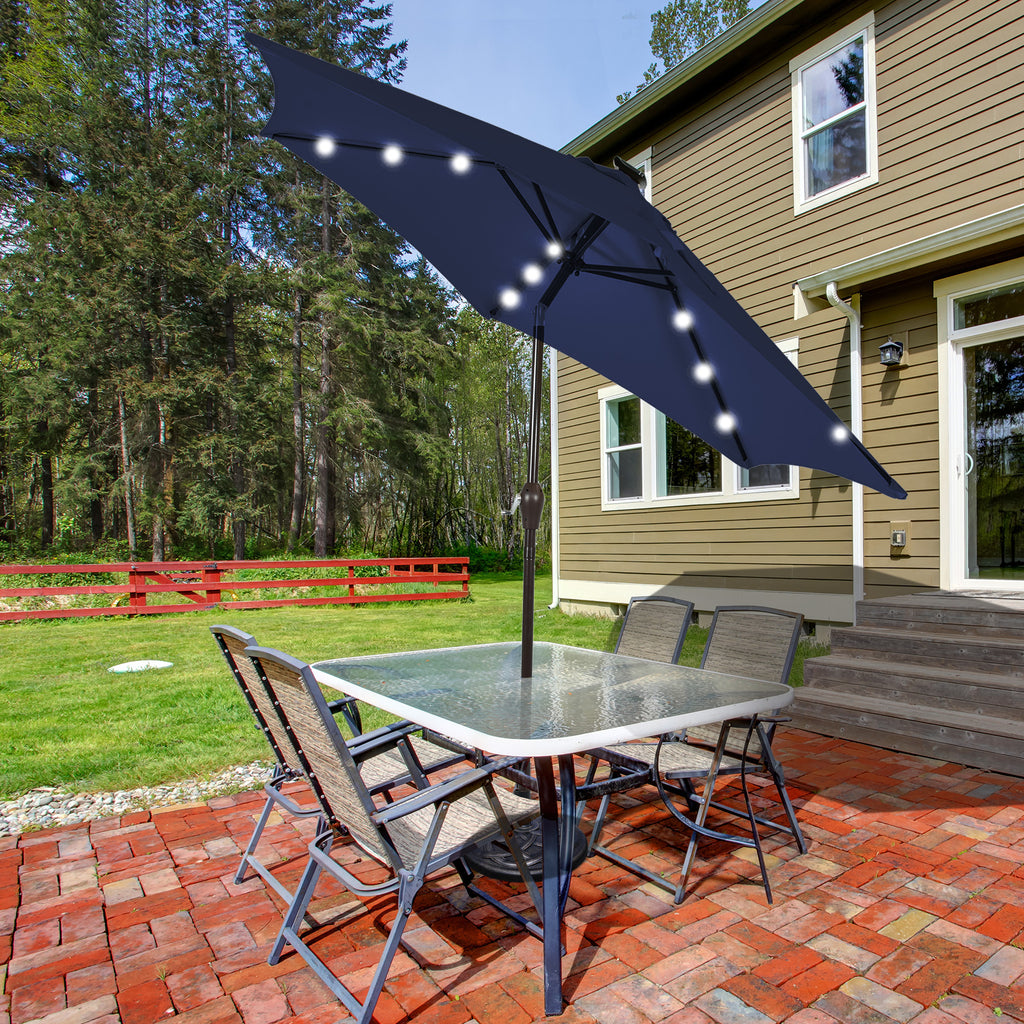 10 FT Patio Umbrella with 24 Solar LED Lights - Dark Blue