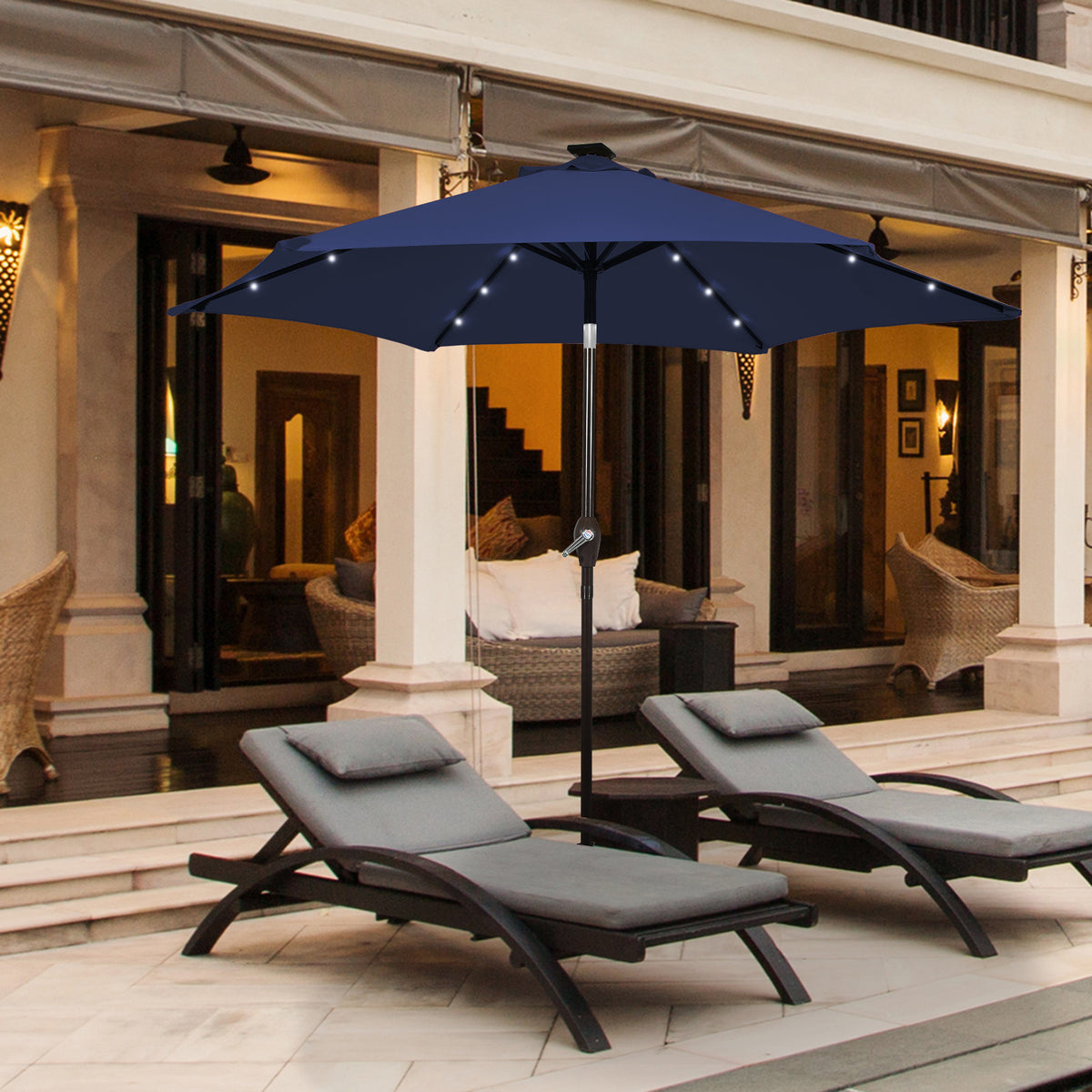 10 FT Patio Umbrella with 24 Solar LED Lights - Dark Blue