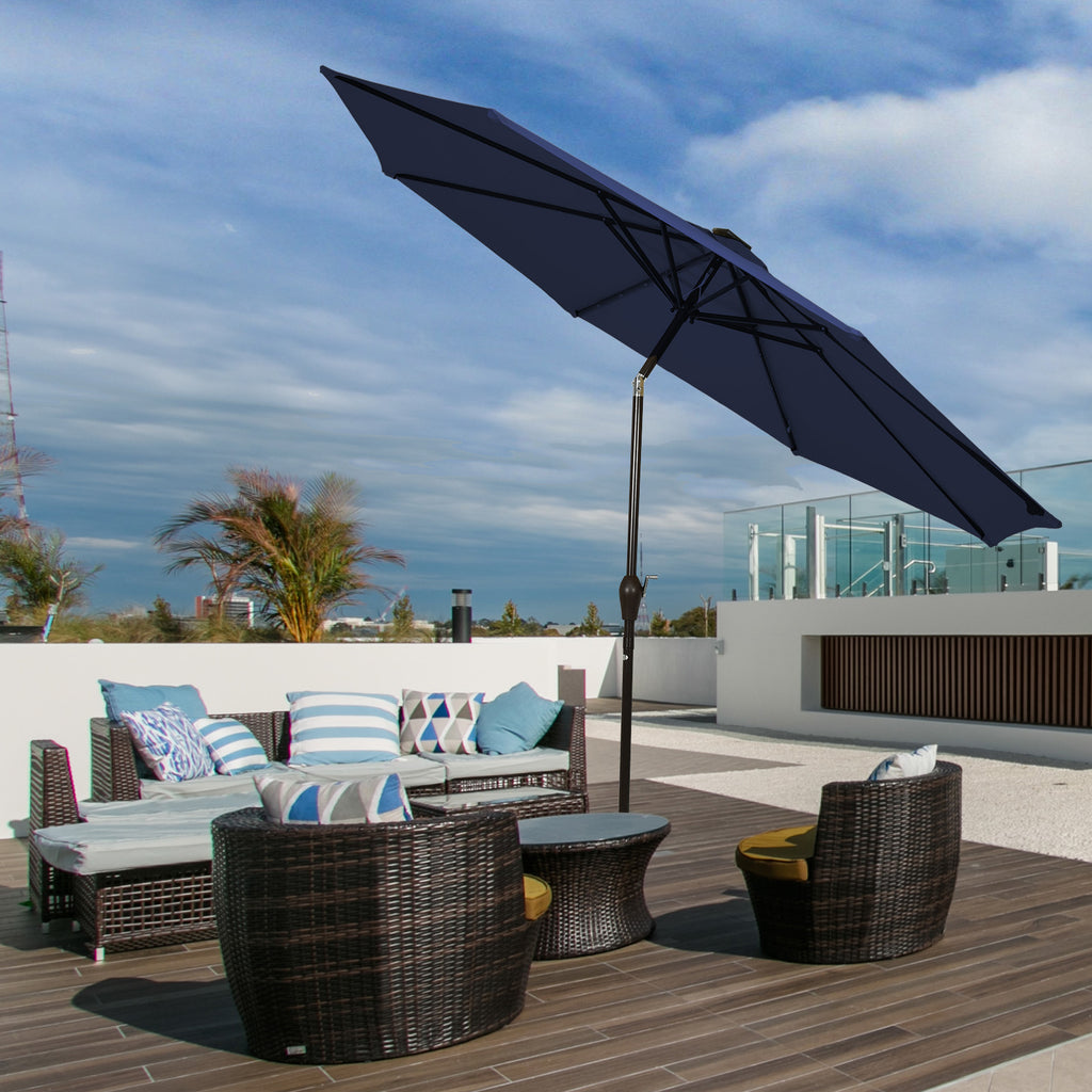 9 Feet Solar LED Lighted Patio Market Umbrella with Tilt Adjustment