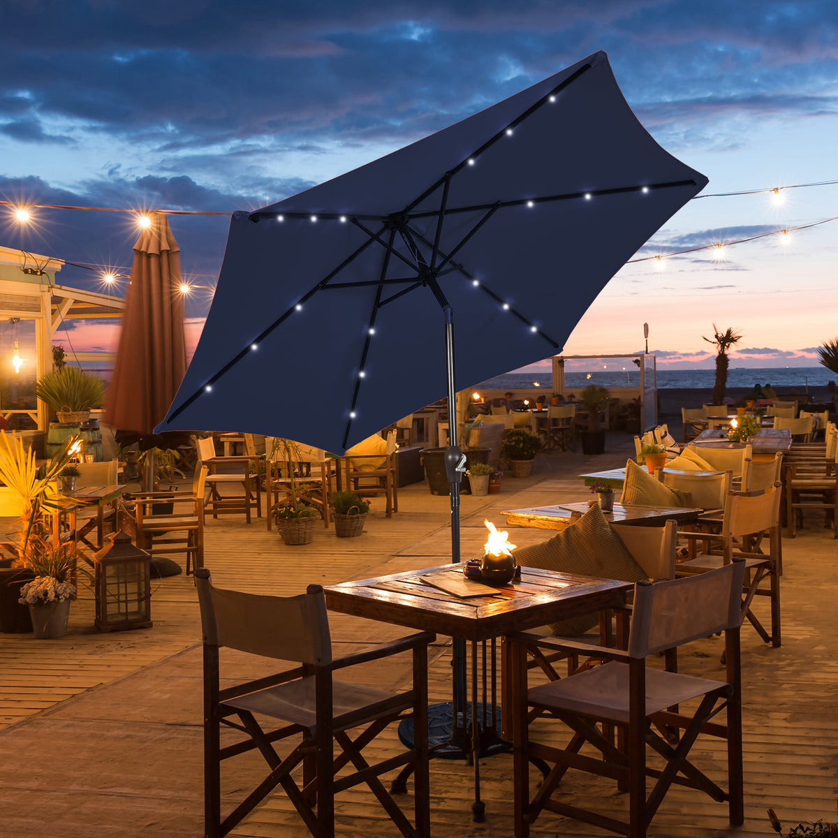 10 FT Patio Umbrella with 24 Solar LED Lights - Dark Blue