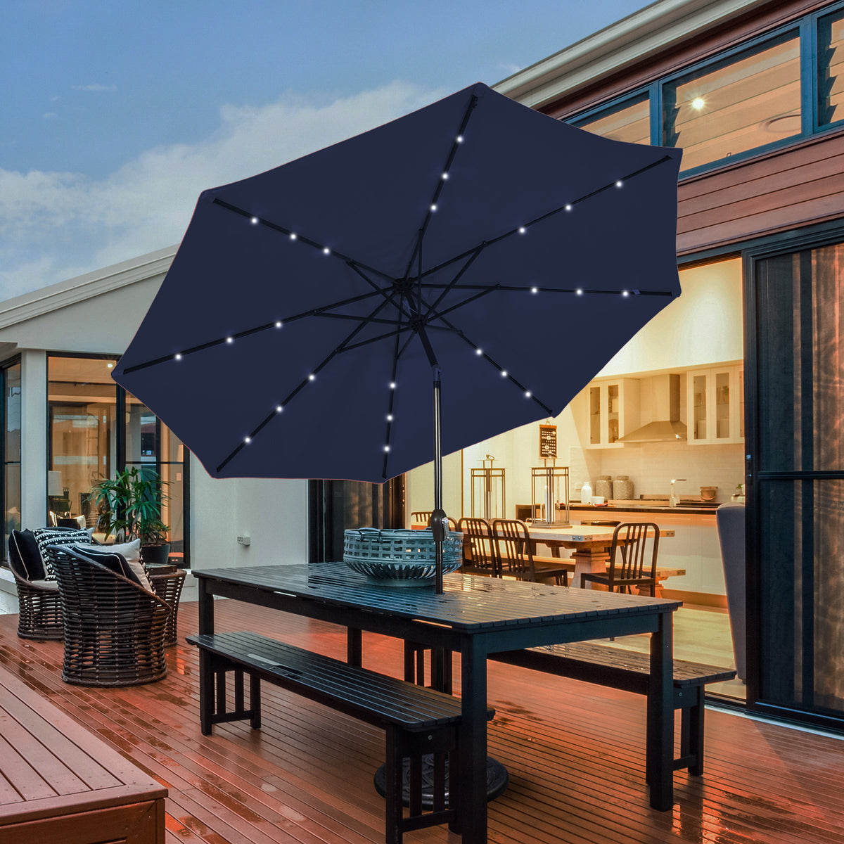 9 Feet Solar LED Lighted Patio Market Umbrella with Tilt Adjustment