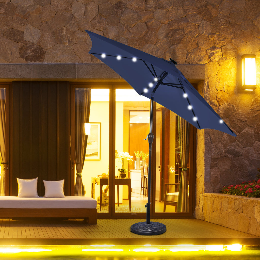 10 FT Patio Umbrella with 24 Solar LED Lights - Dark Blue