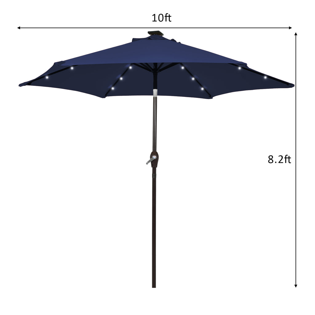 10 FT Patio Umbrella with 24 Solar LED Lights - Dark Blue