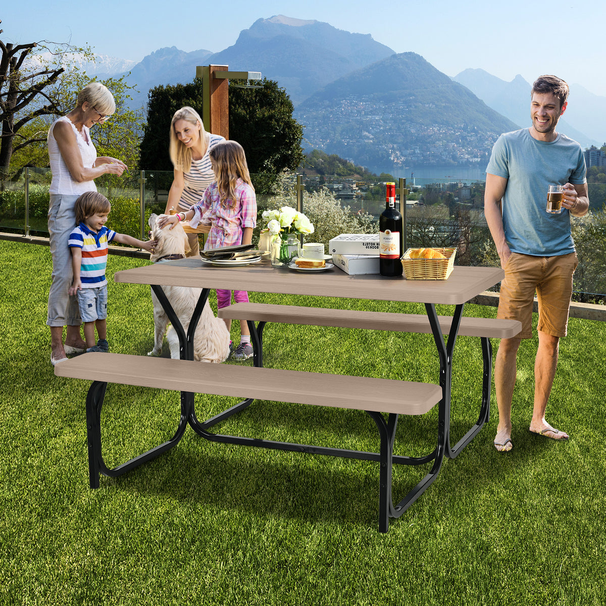 4.5 FT Outdoor Picnic Table Bench Set - Coffee, 28.5" x 54"