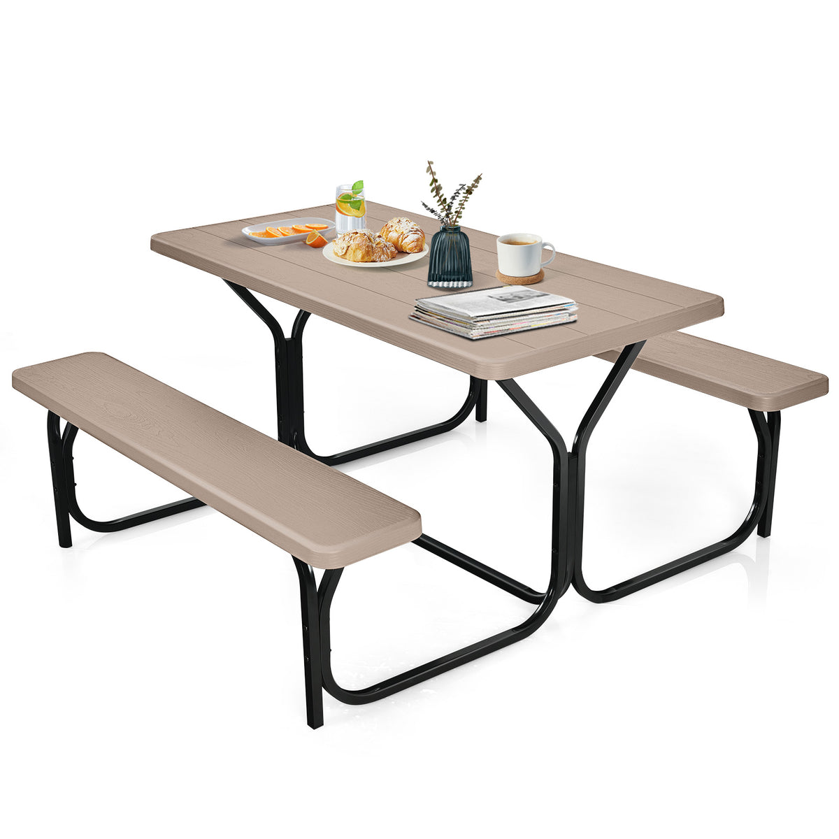 4.5 FT Outdoor Picnic Table Bench Set - Coffee, 28.5" x 54"