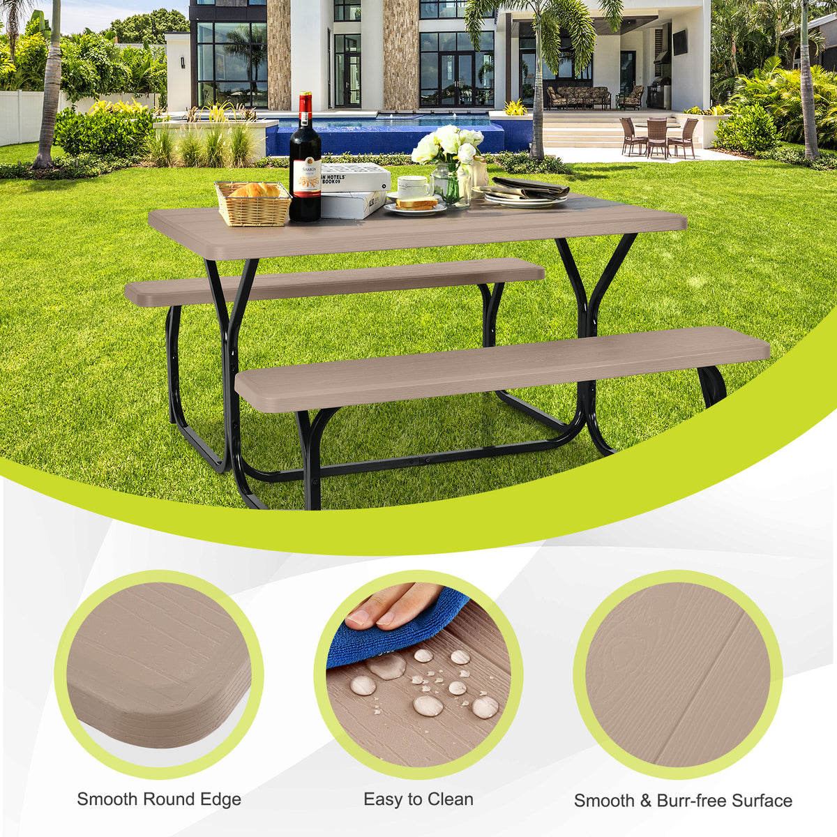 4.5 FT Outdoor Picnic Table Bench Set - Coffee, 28.5" x 54"